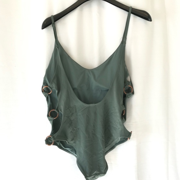 AERIE Cheeky Side Ring One Piece Swimsuit GREEN open back adjustable padded XL - Picture 7 of 10